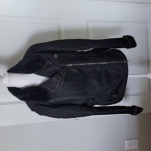 EUC Harley Davidson XL Black Nylon Jacket with Fur Collar